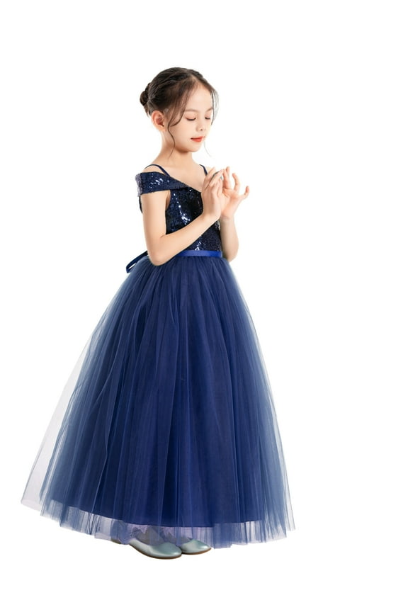 Sequins Off the Shoulder Flower Girl Dresses Communion Baptism Evening Formal Party Gown 322 8