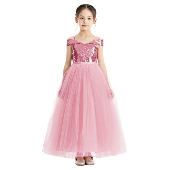 Ekidsbridal Sequins Off the Shoulder Flower Girl Dresses Communion Baptism Evening Formal Party Gown 322 8