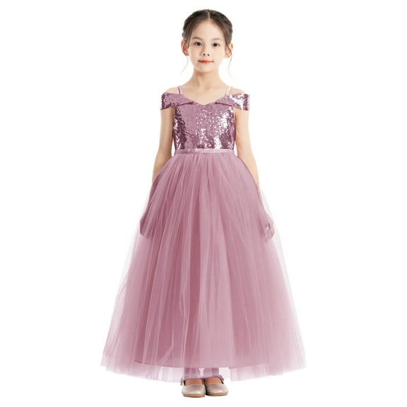 Ekidsbridal Sequins Off the Shoulder Flower Girl Dresses Communion Baptism Evening Formal Party Gown 322 8