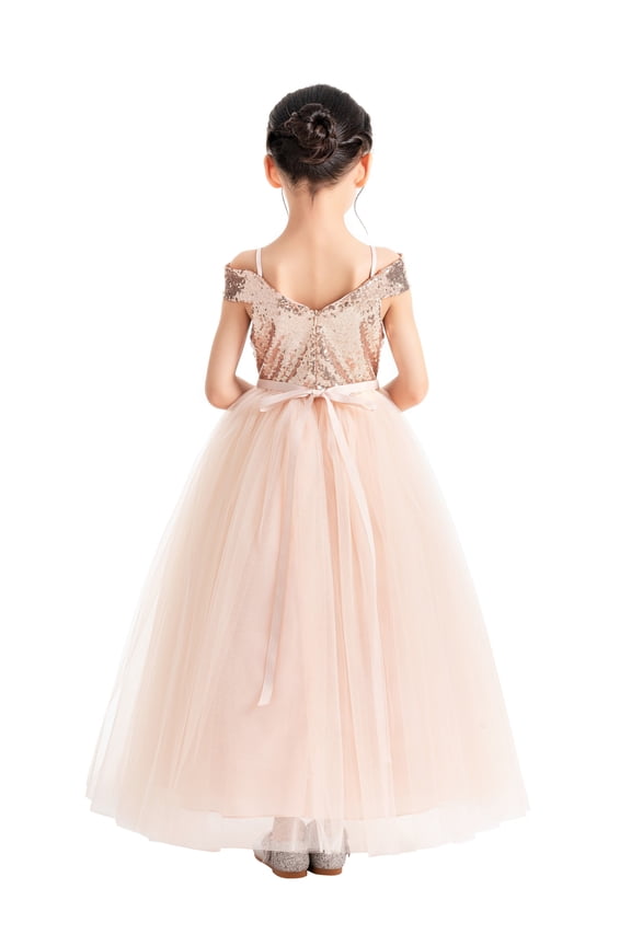 Sequins Off the Shoulder Flower Girl Dresses Junior Bridesmaid Pageant Ballroom Gown 322 4