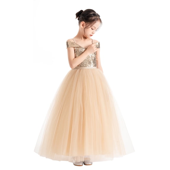 Ekidsbridal Sequins Off the Shoulder Flower Girl Dresses Junior Bridesmaid Pageant Ballroom Gown 322 8