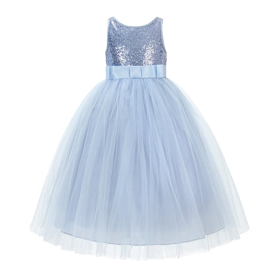 Ekidsbridal Sequins V-Back Junior Flower Girl Dress Communion Baptism Recital LG1 2