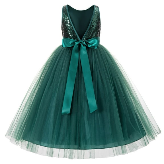 Ekidsbridal Sequins V-Back Flower Girl Dress Junior Bridesmaid Wedding Pageant LG1 2
