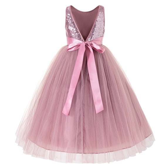 Ekidsbridal Sequins V-Back Flower Girl Dress Junior Bridesmaid Wedding Pageant LG1 2