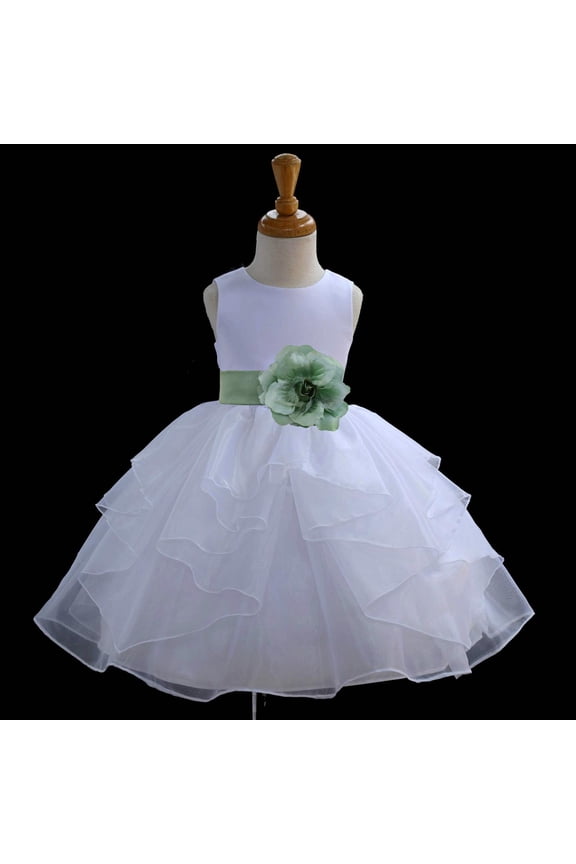 Shimmering Organza White Flower Girl Dress Weddings Handmade Summer Easter Dress Special Occasions Pageant Toddler Girl's Clothing Holiday Bridal Baptism 4613S sage green 12-18