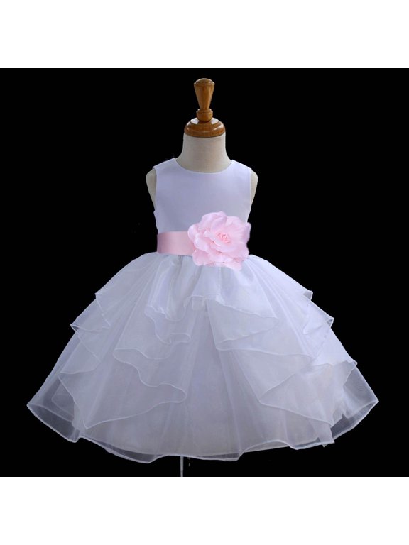 Shimmering Organza White Flower Girl Dress Weddings Handmade Summer Easter Dress Special Occasions Pageant Toddler Girl's Clothing Holiday Bridal Baptism 4613S size Pink 4