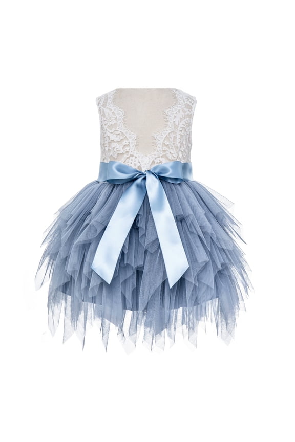 Tiered Tulle Lace Back Flower Girl Dress Beauty Pageant Junior Bridesmaid Gown for Toddlers LG6 3