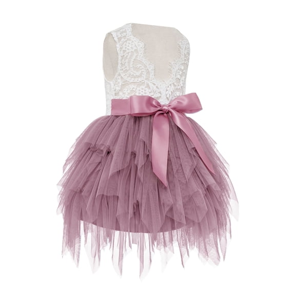 Ekidsbridal Tiered Tulle Lace Back Formal Flower Girl Dress Pretty Princess Father Daughter Dance Recital Gown for Toddlers LG6 3