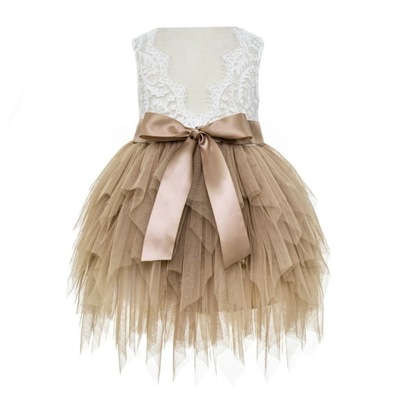 Ekidsbridal Tiered Tulle Lace Back Formal Flower Girl Dress Pretty Princess Father Daughter Dance Recital Gown for Toddlers LG6 6