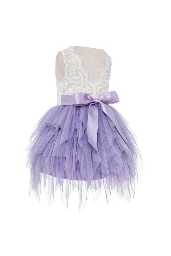 Tiered Tulle Lace Back Formal Flower Girl Dress Pretty Princess Father Daughter Dance Recital Gown for Toddlers LG6 8