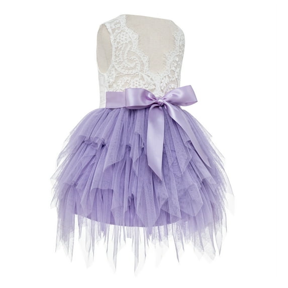 Ekidsbridal Tiered Tulle Lace Back Formal Flower Girl Dress Pretty Princess Father Daughter Dance Recital Gown for Toddlers LG6 8