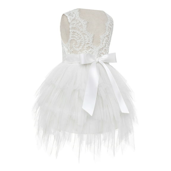 Ekidsbridal Tiered Tulle Lace Back Junior Flower Girl Dress Holy Baptism Gown for Church Toddlers Ballroom Dance LG6 6