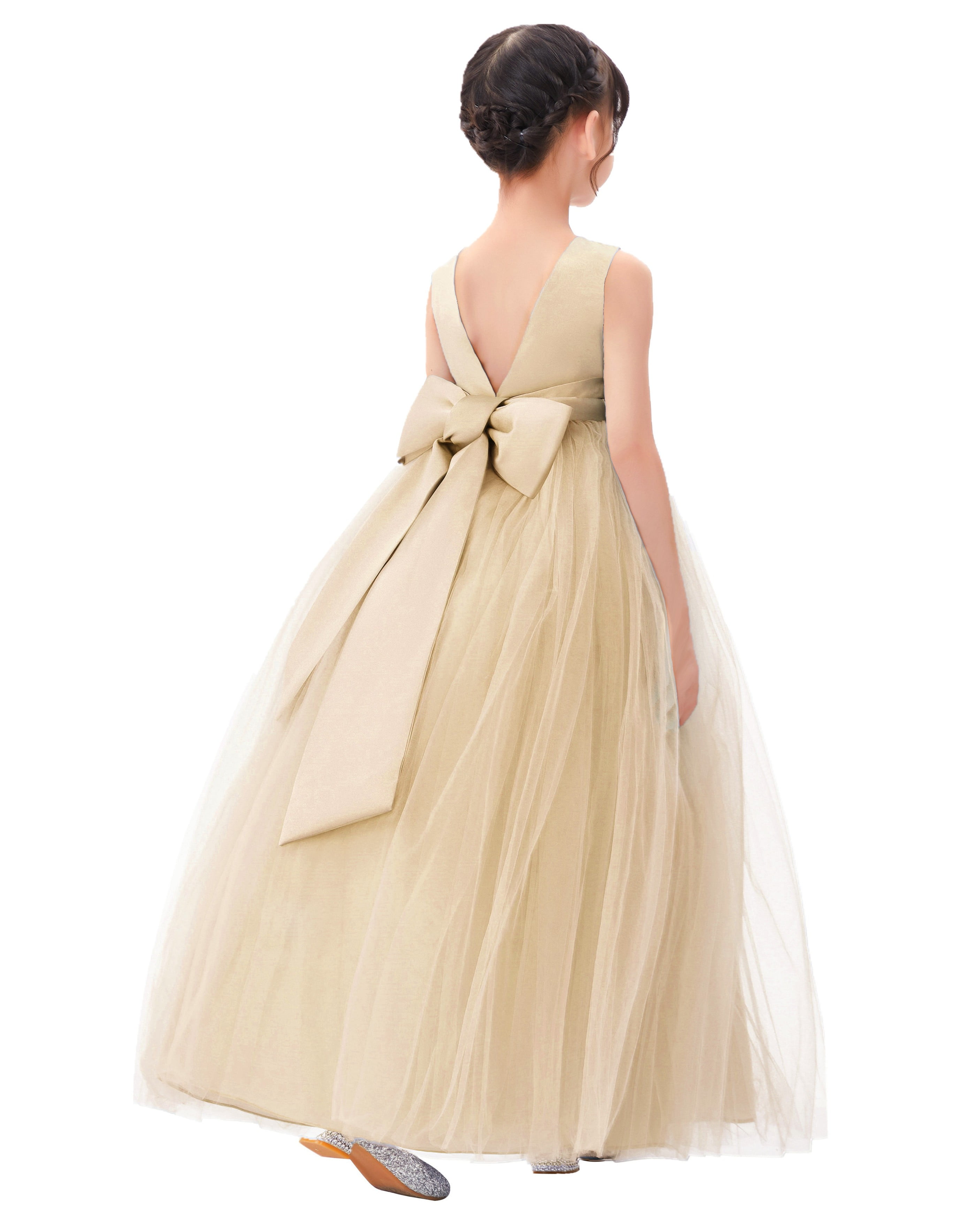 Flower Girls Long Sleeve High-Neck Formal Party Dress Junior Bridesmaid Pageant Gown