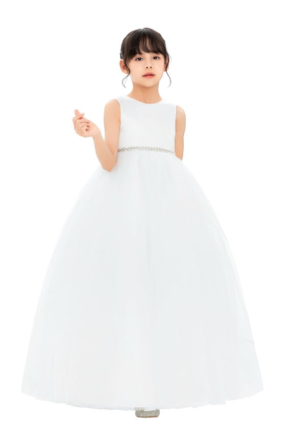 V-Back Flower Girl Dress Rhinestones for Pageants Junior Bridesmaids Formal Photoshoot Gown PR123 6