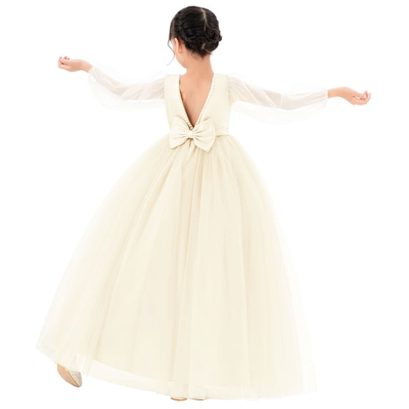 Ekidsbridal V-Back Flower Girl Dresses with Tulle Sleeves for Dance Recitals Communion Formal Photoshoot Gowns 249 2