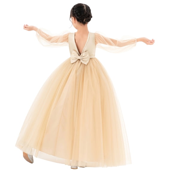 Ekidsbridal V-Back Flower Girl Dresses with Tulle Sleeves for Dance Recitals Communion Formal Photoshoot Gowns 249 10