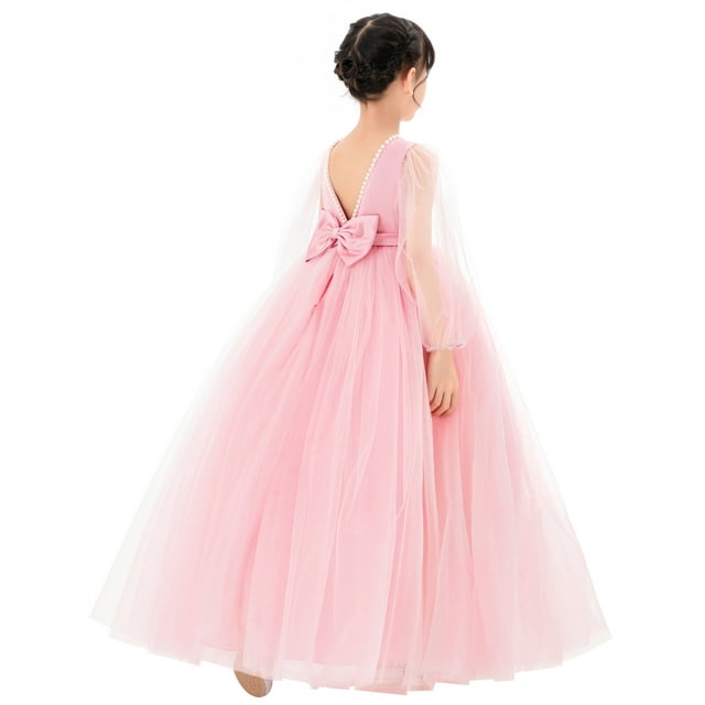 Ekidsbridal VBack Flower Girl Dresses with Tulle Sleeves for Weddings