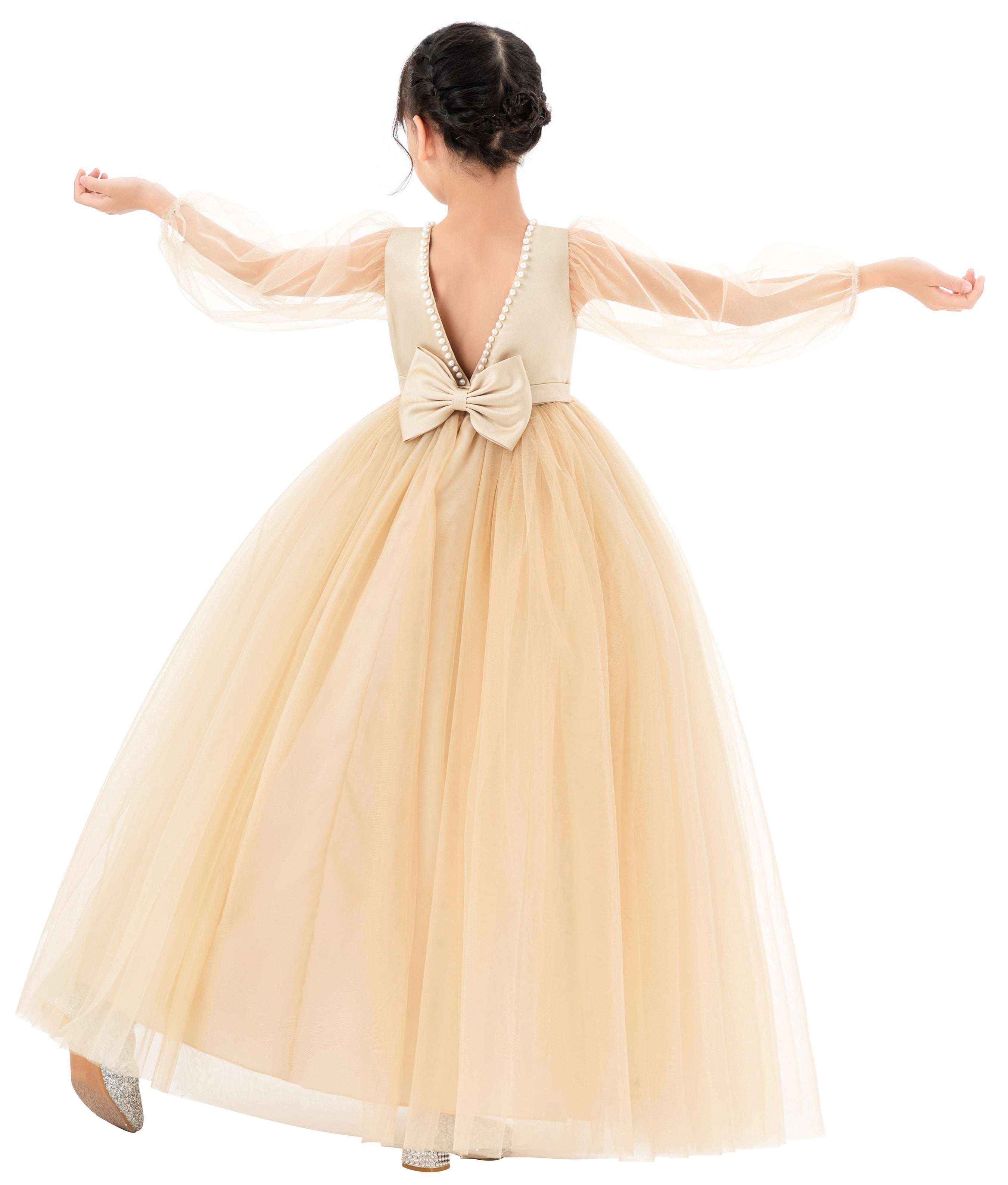 Stunning V-Back White Tulle Ball Gown For Girls - Flower Girl/Pageant Dress, Size 2 (Ages 2-12) - View #8