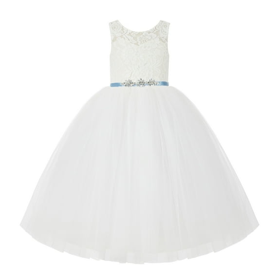 Ekidsbridal V-Back Ivory Lace Flower Girl Dress Tutu Tulle Junior Pageant Wedding Ballroom Dance Recital Gown 212R4 8