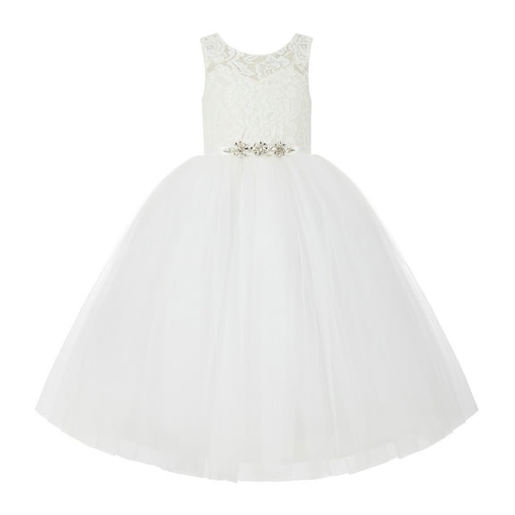 Ekidsbridal V-Back Ivory Lace Tutu Tulle Flower Girl Dress Graduation Communion Baptism Ceremonial Gown 212R4