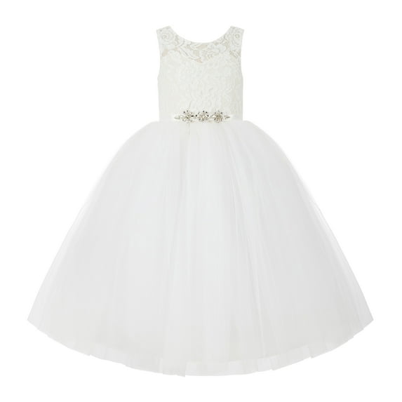 Ekidsbridal V-Back Ivory Lace Tutu Tulle Flower Girl Dress Graduation Communion Baptism Ceremonial Gown 212R4