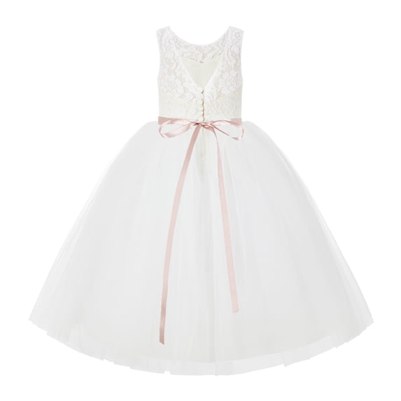 Ekidsbridal V-Back Ivory Lace Tutu Tulle Flower Girl Dress Graduation Communion Baptism Ceremonial Gown 212R4