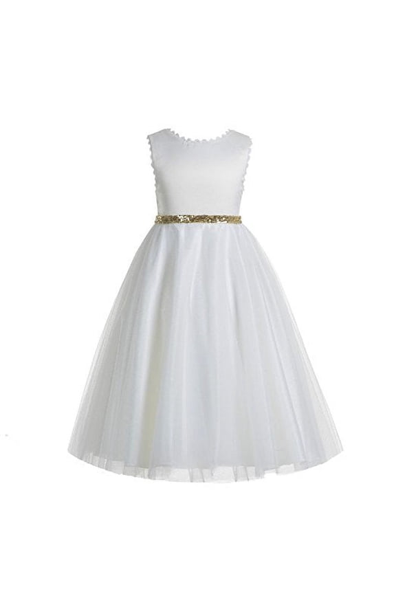V-Back Lace Edge White Flower Girl Dresses Baptism Wedding Reception Formal Evening Gown 183 10