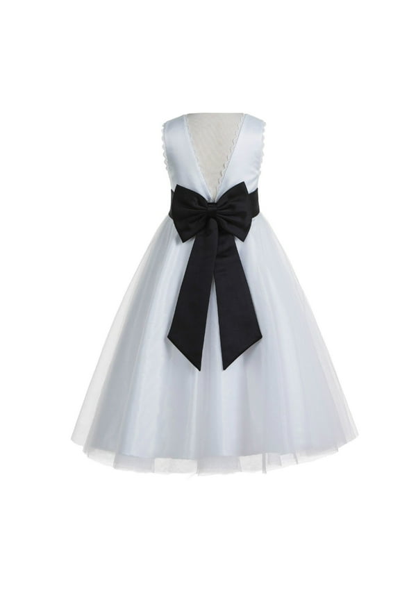 V-Back Lace Edge White Flower Girl Dresses Father Daughter Dance Recital Gown for Toddlers 183T 10