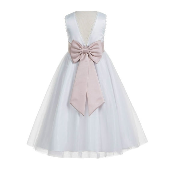 Ekidsbridal V-Back Lace Edge White Flower Girl Dresses Father Daughter Dance Recital Gown for Toddlers 183T 4