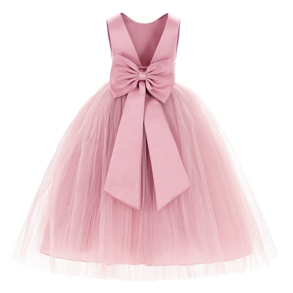 Ekidsbridal V-Back Satin Tulle Flower Girl Dress for Wedding Guest Junior Bridesmaid Pageant Gown 219T 12