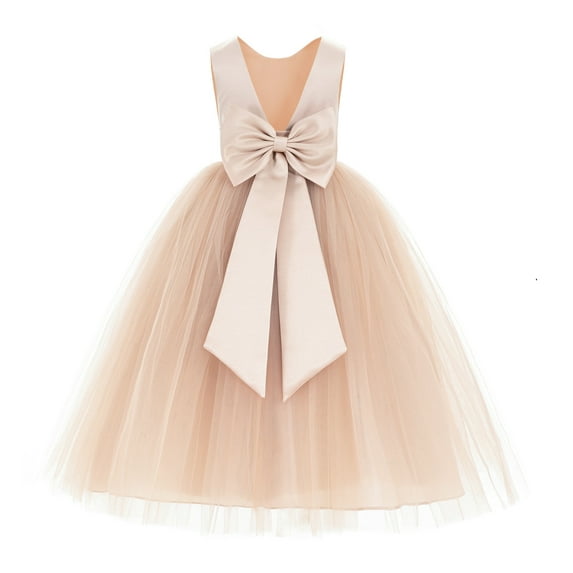 Ekidsbridal V-Back Satin Tulle Flower Girl Dress for Wedding Guest Junior Bridesmaid Pageant Gown 219T 12