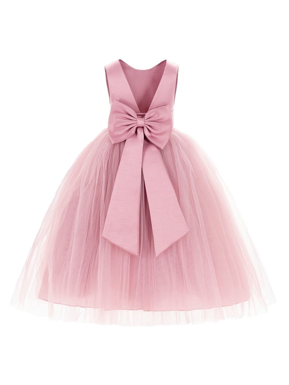 V-Back Satin Tulle Flower Girl Dress for Wedding Guest Junior Bridesmaid Pageant Gown 219T 8