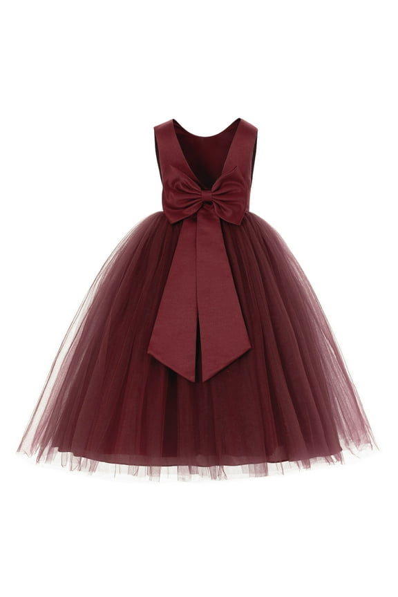 V-Back Satin Tulle Flower Girl Dress for Wedding Guest Junior Bridesmaid Pageant Gown 219T 8