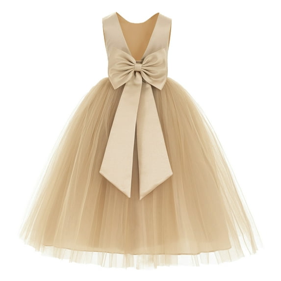 Ekidsbridal V-Back Satin Tulle Flower Girl Dress for Wedding Guest Junior Bridesmaid Pageant Gown 219T M