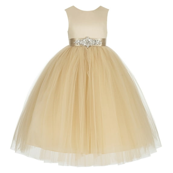 Ekidsbridal V-Back Satin Tulle Flower Girl Dresses Communion Baptism Christening Gown 219R5 12