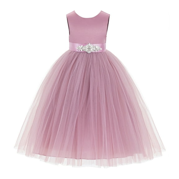 Ekidsbridal V-Back Satin Tulle Flower Girl Dresses Communion Baptism Christening Gown 219R5 6