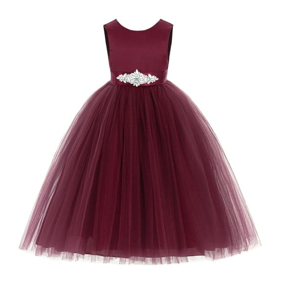 Ekidsbridal V-Back Satin Tulle Flower Girl Dresses Communion Baptism Christening Gown 219R5 M