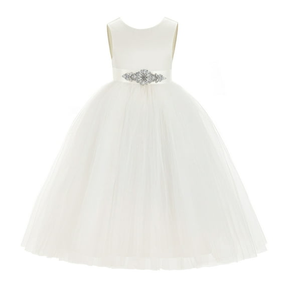 Ekidsbridal V-Back Satin Tulle Flower Girl Dresses Communion Baptism Christening Gown 219R5 M