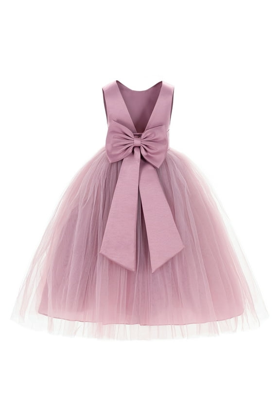 V-Back Satin Tulle Flower Girl Dresses Pretty Princess Gown Communion Baptism 219T 12