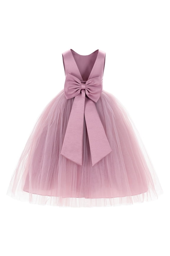 V-Back Satin Tulle Flower Girl Dresses Pretty Princess Gown Communion Baptism 219T 6