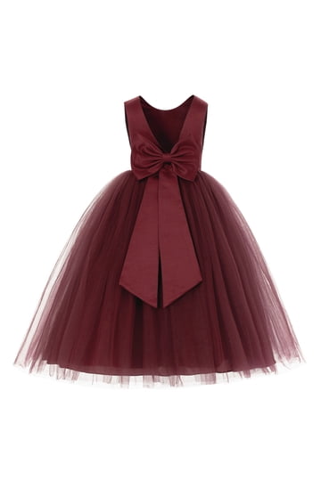blue dress for baby girl Burgundy Satin Flower Girl Dress Toddler Princess Birthday Party Gown J443 Burgundy / Child-2