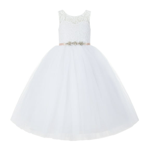Ekidsbridal V-Back White Lace Flower Girl Dress Tutu Tulle Junior Pageant Wedding Ballroom Dance Recital Gown 212R4 10
