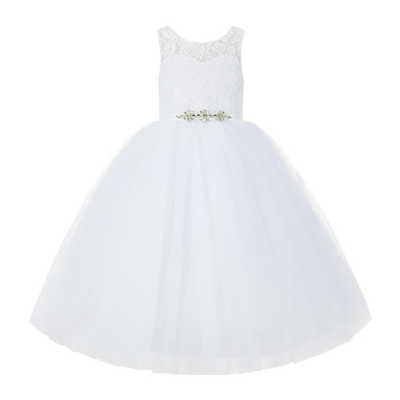 Ekidsbridal V-Back White Lace Tutu Tulle Flower Girl Dress Graduation Communion Baptism Ceremonial Gown 212R4