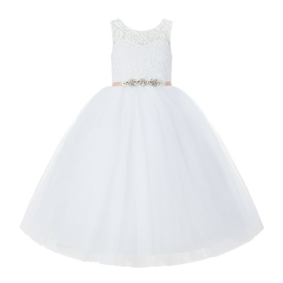 Ekidsbridal V-Back White Lace Tutu Tulle Flower Girl Dress Graduation Communion Baptism Ceremonial Gown 212R4