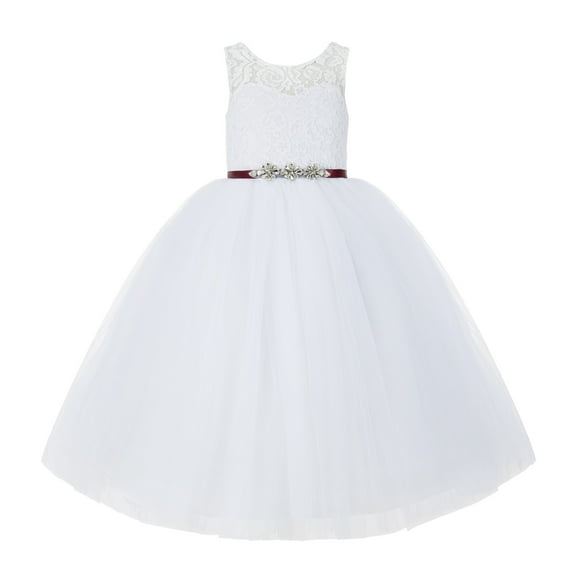 Ekidsbridal V-Back White Lace Tutu Tulle Flower Girl Dress Graduation Communion Baptism Ceremonial Gown 212R4