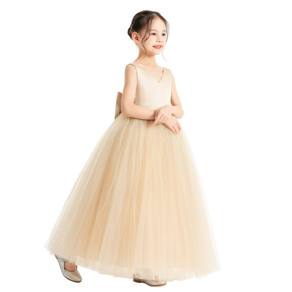 Ekidsbridal V-Neck Satin Flower Girl Dress Pretty Princess Ballroom Dance Christening Pageant Gown 522 10