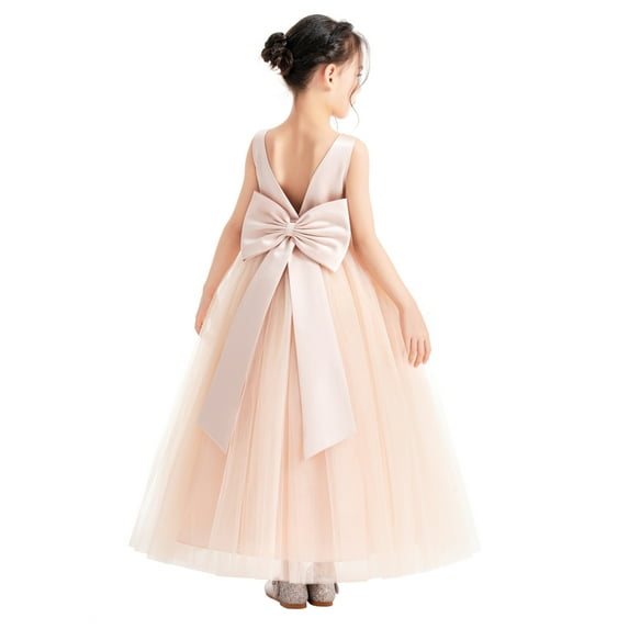 Ekidsbridal V-Neck Satin Flower Girl Dress Pretty Princess Ballroom Dance Christening Pageant Gown 522 6