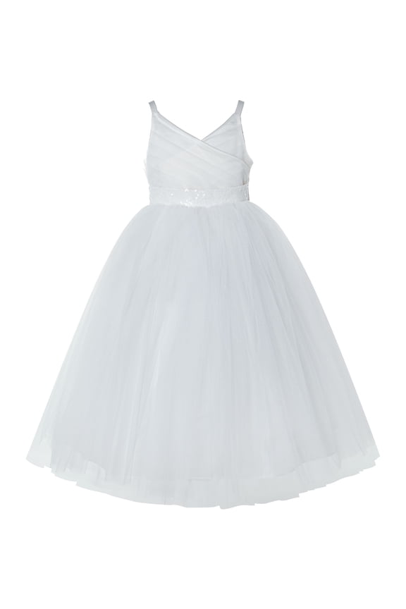 V-Neck Tulle Flower Girl Dress for Communion Baptism Formal Gown 218 10