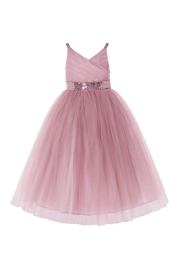 V-Neck Tulle Flower Girl Dress for Communion Baptism Formal Gown 218 12