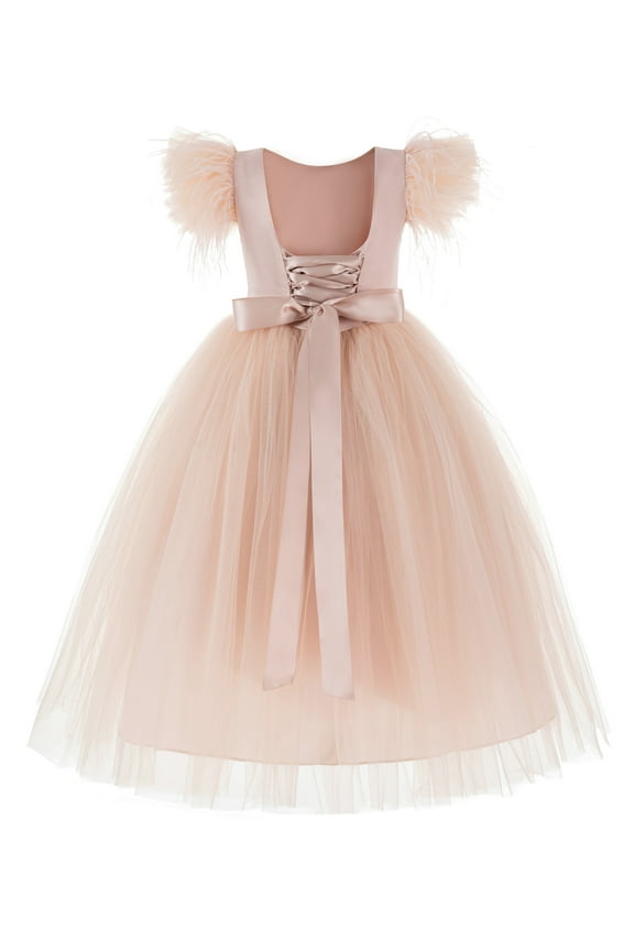 Vintage Corset Feather Flower Girl Dress Photoshoot Dresses for Toddler Girls Formal OS1 4